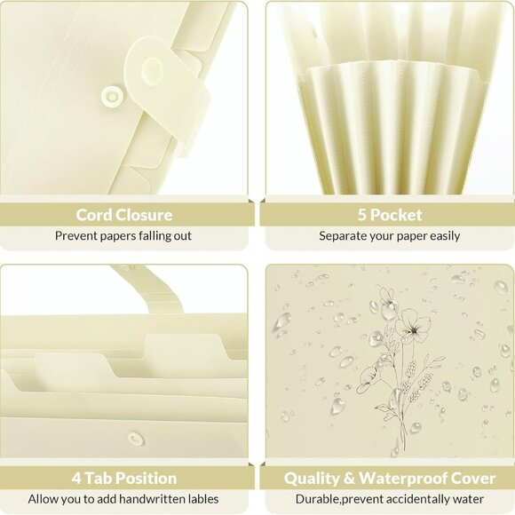 Expanding File Organizer with 5 Pockets, Accordion File Folders with Labels, Por - Picture 4 of 7